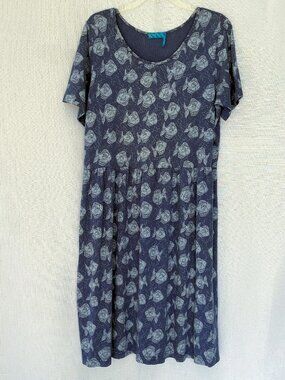 FRESH PRODUCE Sz L Fish Print Cotton Short Sleeve Dress Beach Cover